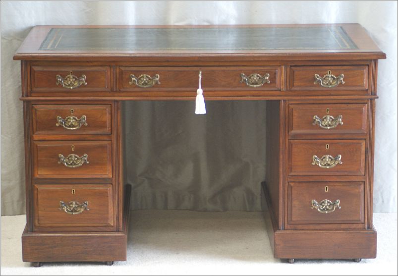 2071 Small Antique Walnut Pedestal Desk (3)
